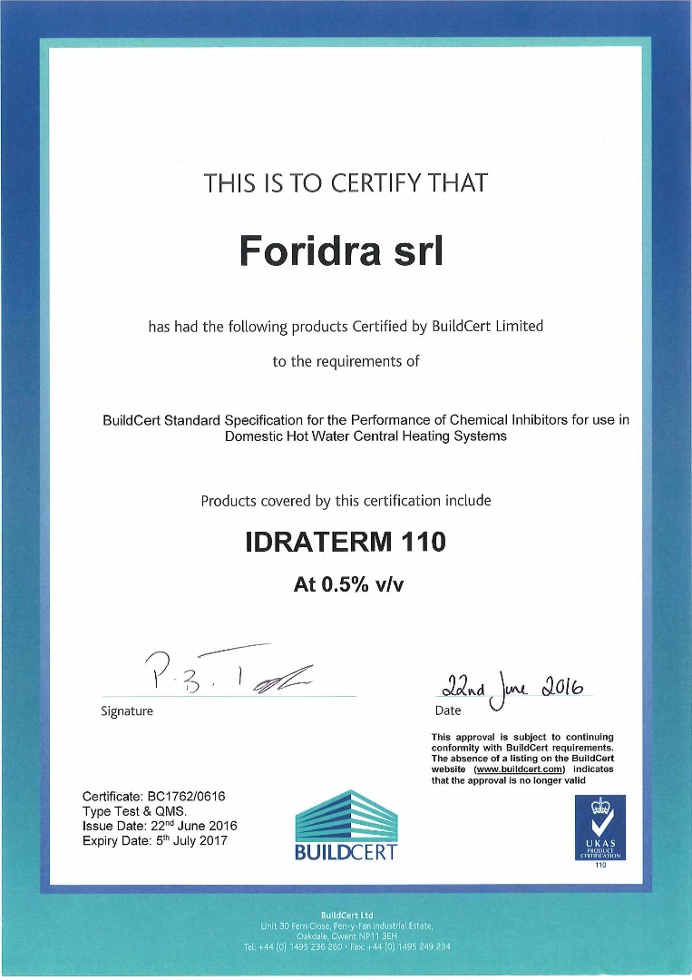 certificato foridra idraterm