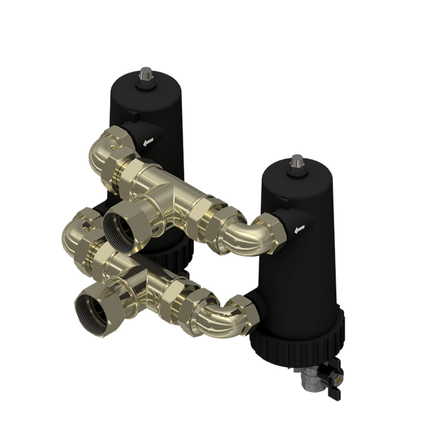 Filtro defangatore magnetico autopulente per circuiti idraulici. Completo  di rubinetto a sfera di scarico con attacco portagomma ø1FF 35480600